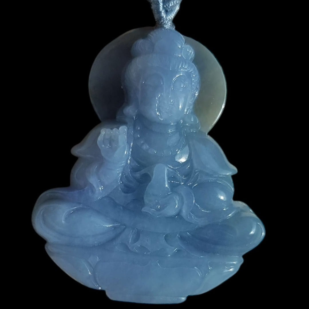 #1017 Lavender Green Burmese Jadeite, Guan Yin Pendant