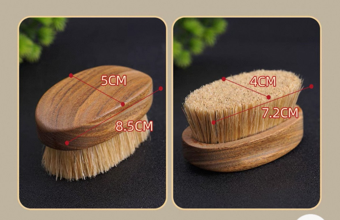 #1032 Green Sandalwood Oval Boar Bristles Brush Set – White, Black & Wild Boar Bristles (3-Piece Set