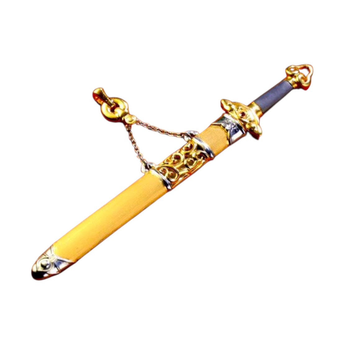 #1037 Exquisite Jadeite Sword Set with S925 Sterling Silver Guard, Gold Accents, and Knight Display
