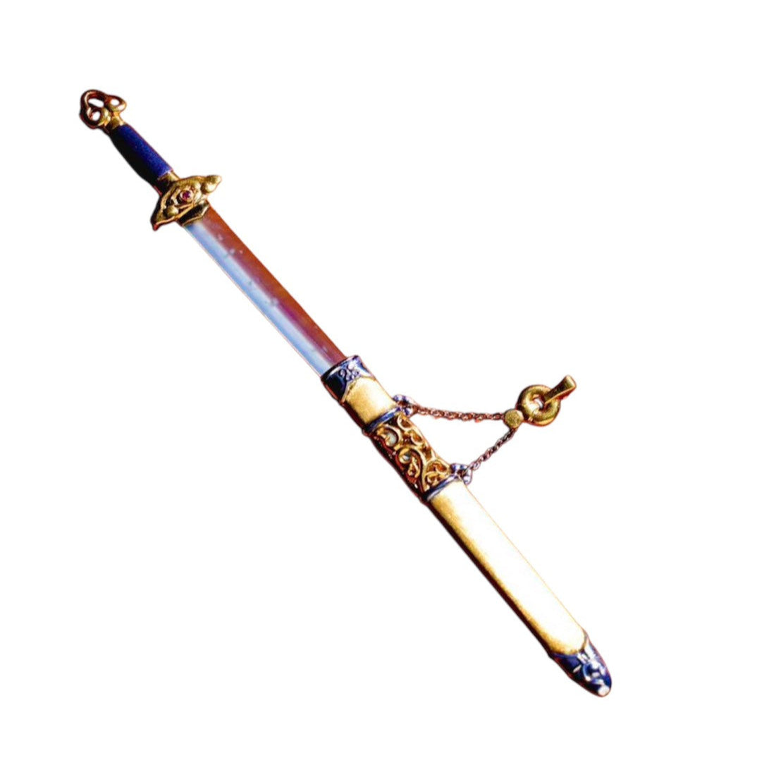 #1037 Exquisite Jadeite Sword Set with S925 Sterling Silver Guard, Gold Accents, and Knight Display