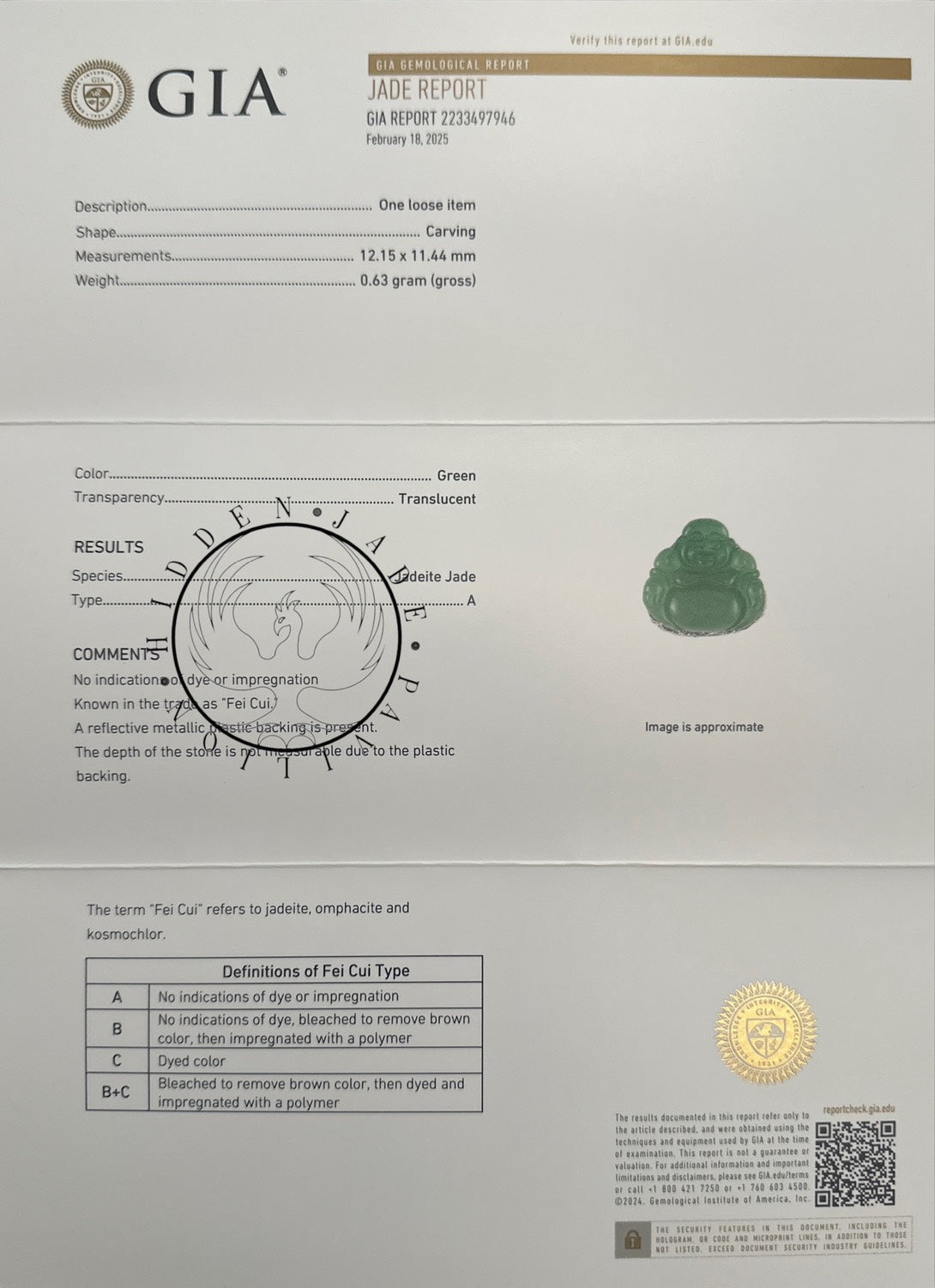 #1076 GIA Certified Type A Translucent Imperial Green Jadeite, Happy Buddha Cabochon