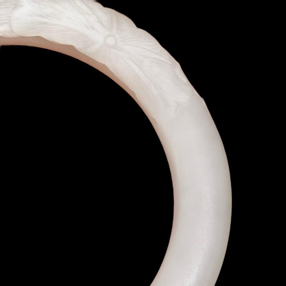 #1081 AGL Certified Natural White Nephrite Jade Carved Bangle Bracelet