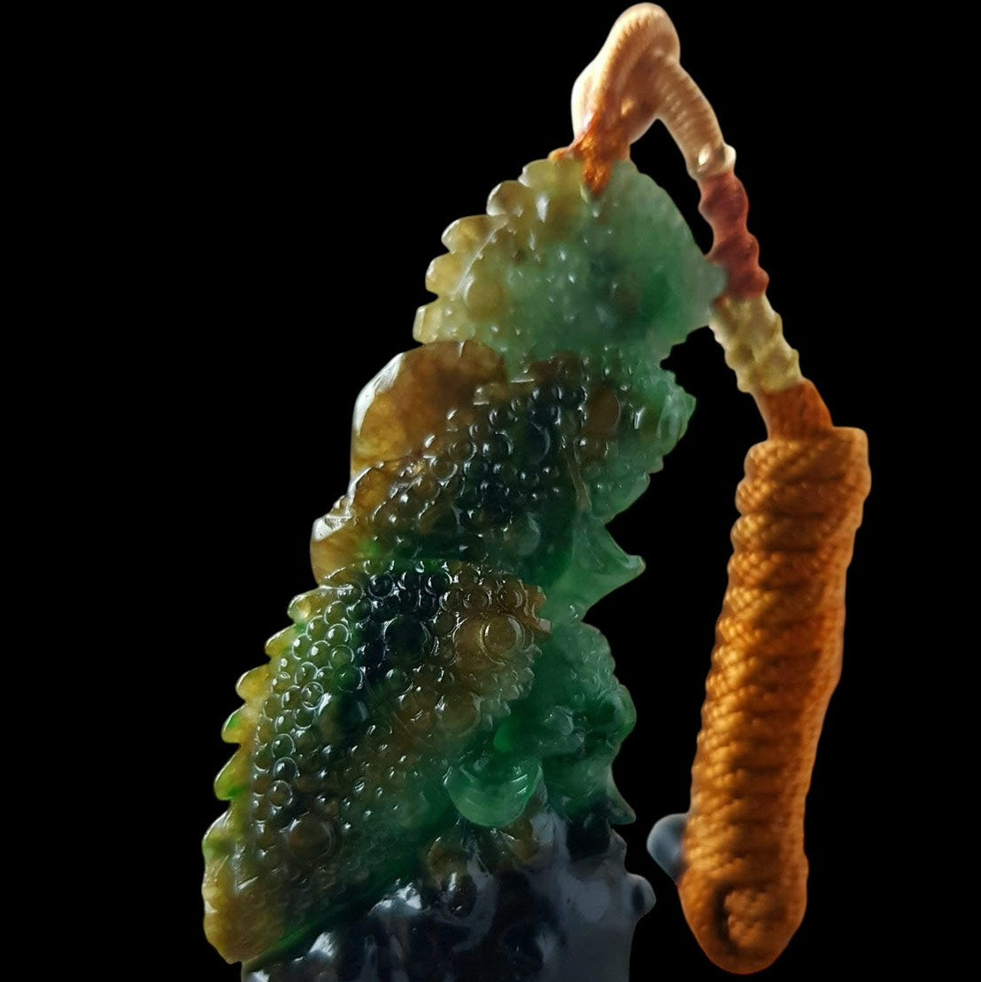 #1193 Tri-Color Burmese Jadeite Pendant – “Fishes Battling the Current”