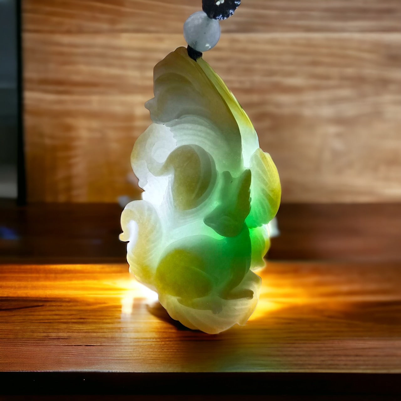 #81 Mason-Kay Certified Natural Jadeite Jade Tri-Color 9-Tailed Fox Pendant
