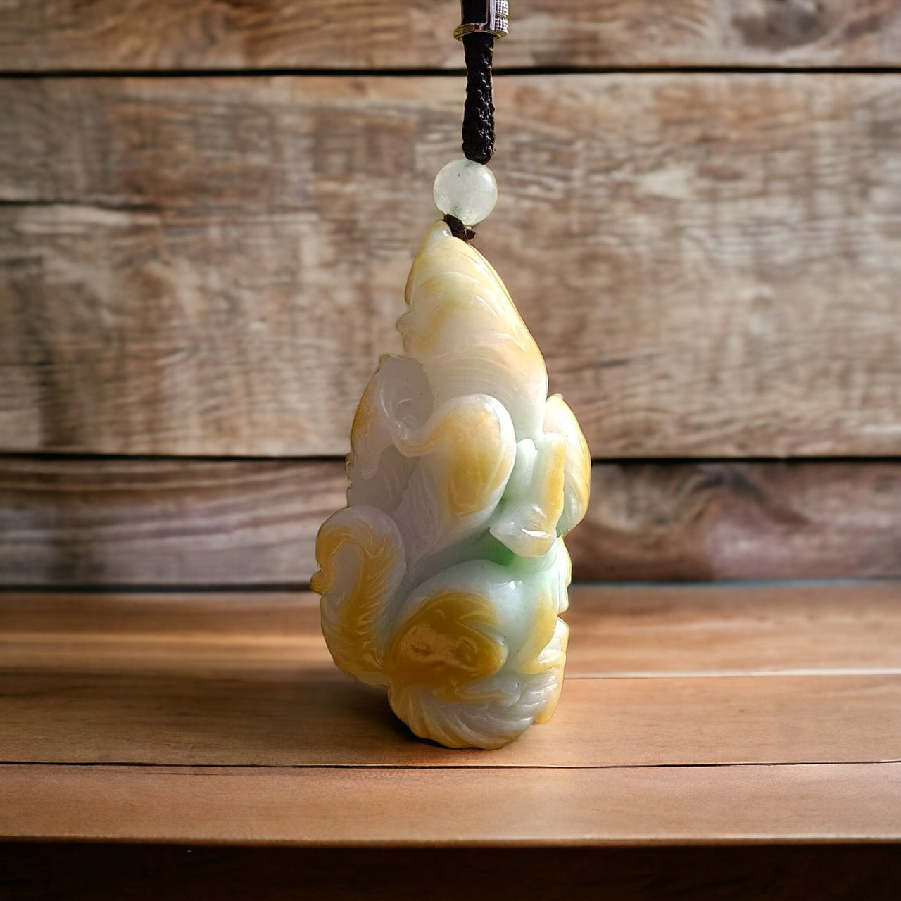 #81 Mason-Kay Certified Natural Jadeite Jade Tri-Color 9-Tailed Fox Pendant