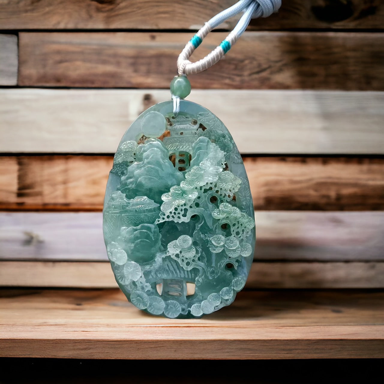 #163 Mason-Kay Certified Natural Green Icy Translucent Burma Jadeite Jade Landscape Pendant