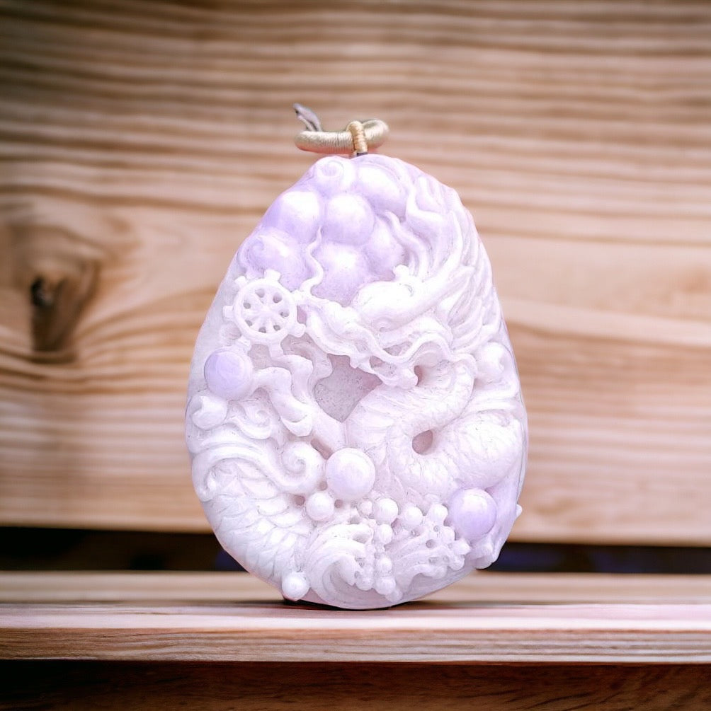 #615 Natural Lavender Burma Jadeite Dragon Pendant
