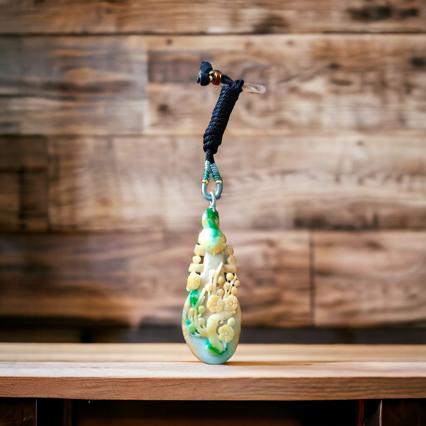 #638 AGL Certified Natural Green and Yellow Burma Jadeite 玉琴 (Yù Qín)/遇知音 (Yù Zhīyīn) Pendant