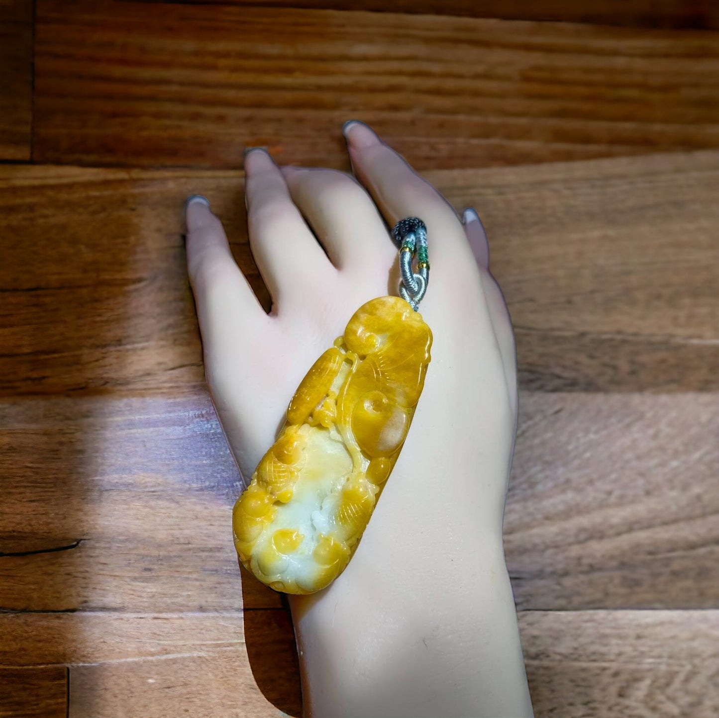 #657 AGL Certified Natural Yellow Burma Jadeite Fish Pendant