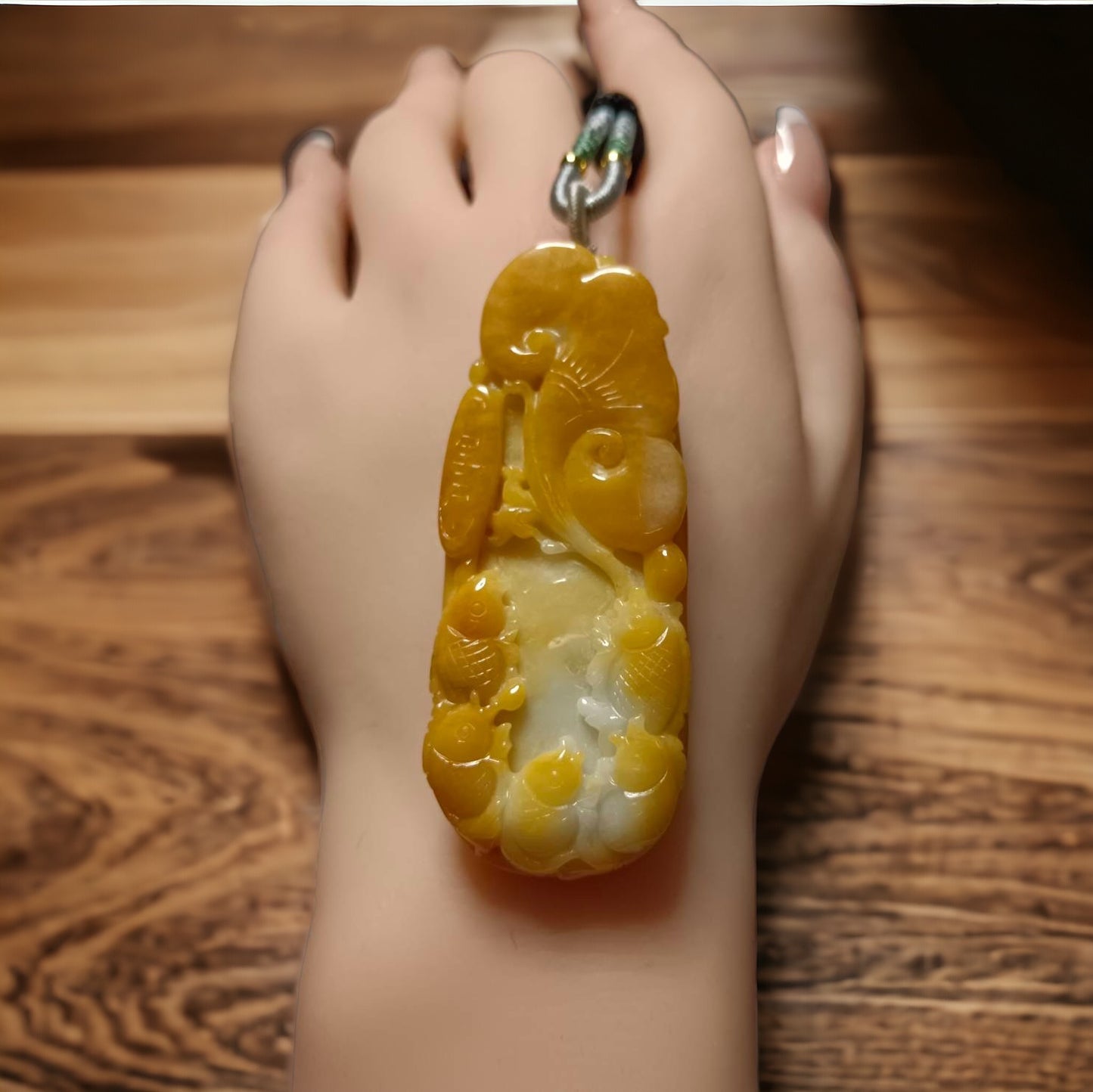 #657 AGL Certified Natural Yellow Burma Jadeite Fish Pendant