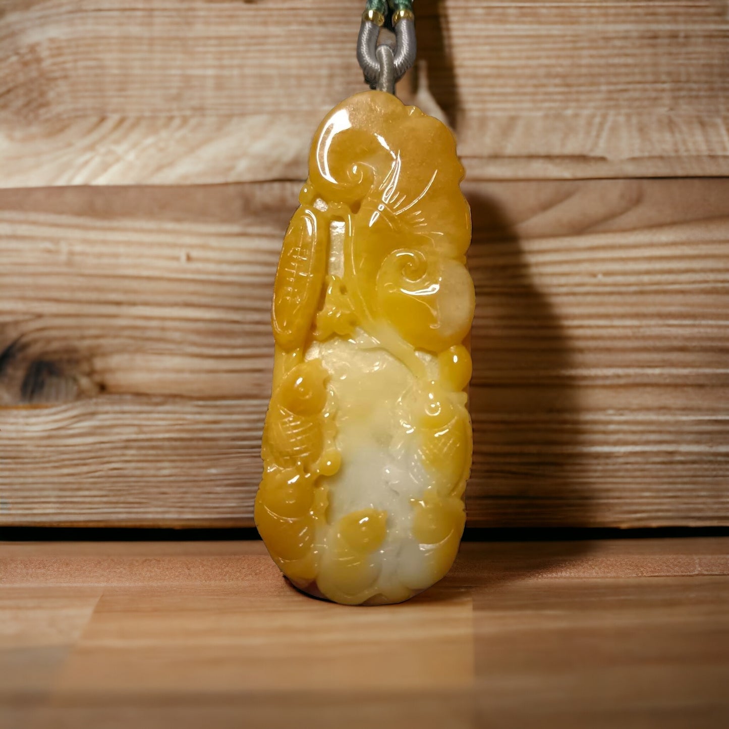#657 AGL Certified Natural Yellow Burma Jadeite Fish Pendant
