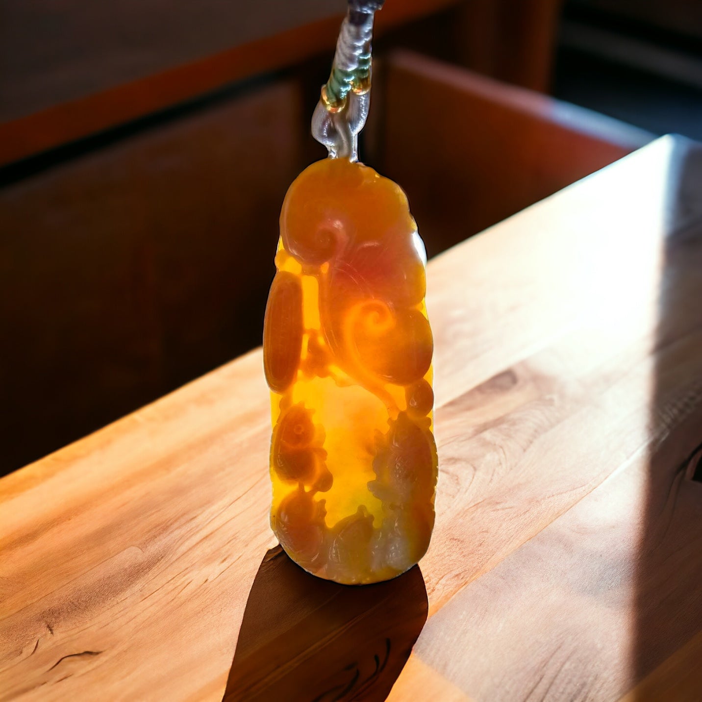 #657 AGL Certified Natural Yellow Burma Jadeite Fish Pendant