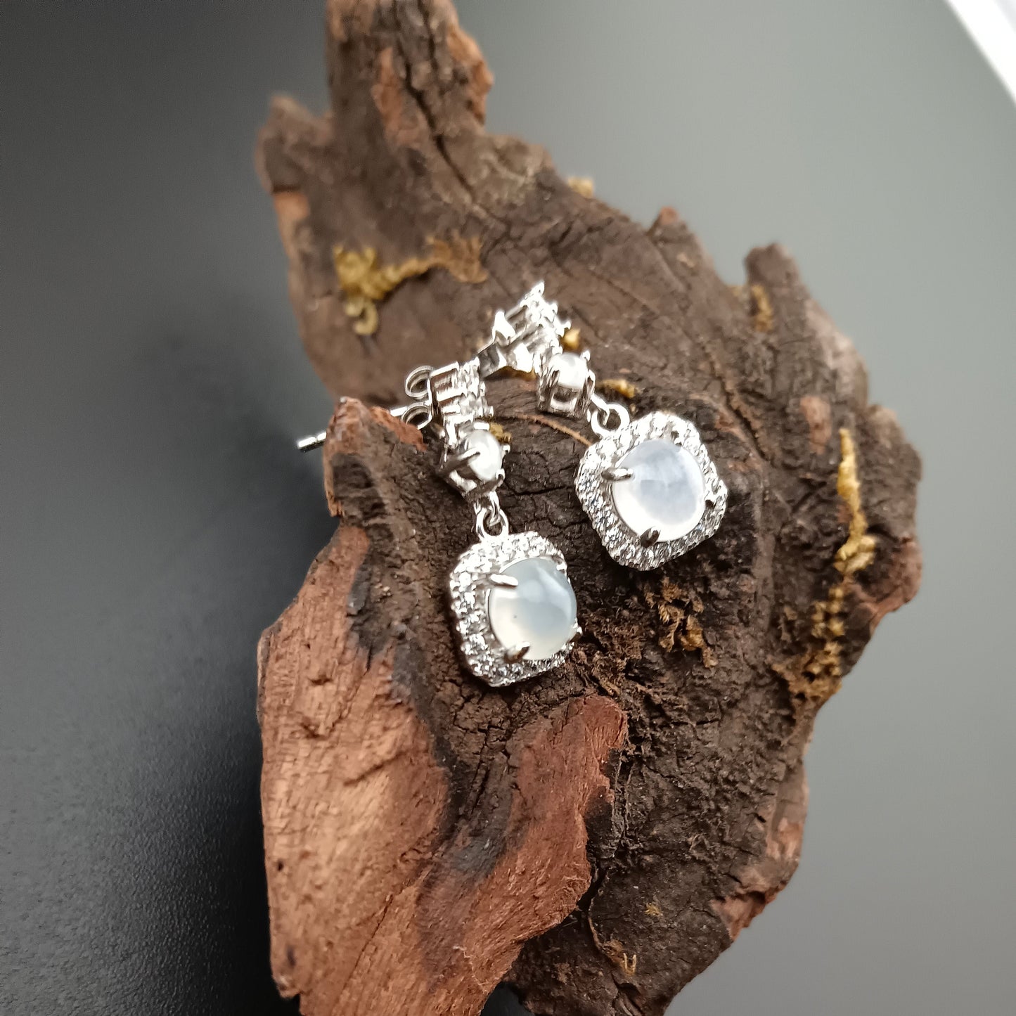 #966 Type A Natural Jadeite, Sterling Silver 925 White Circular Earrings 🌟