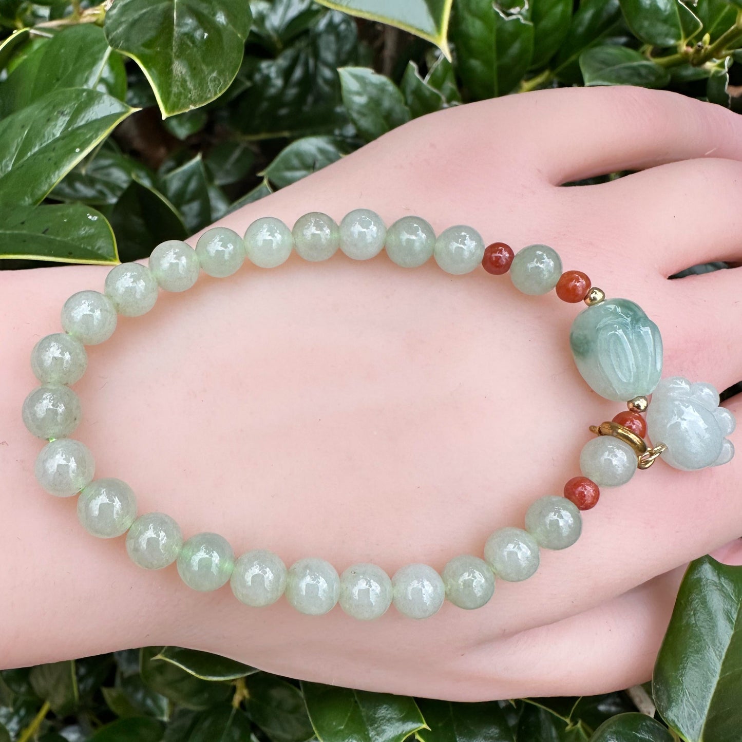 #266 Mason-Kay Certified Light Green Bunny Jadeite Jade Designer's Bead Bracelet