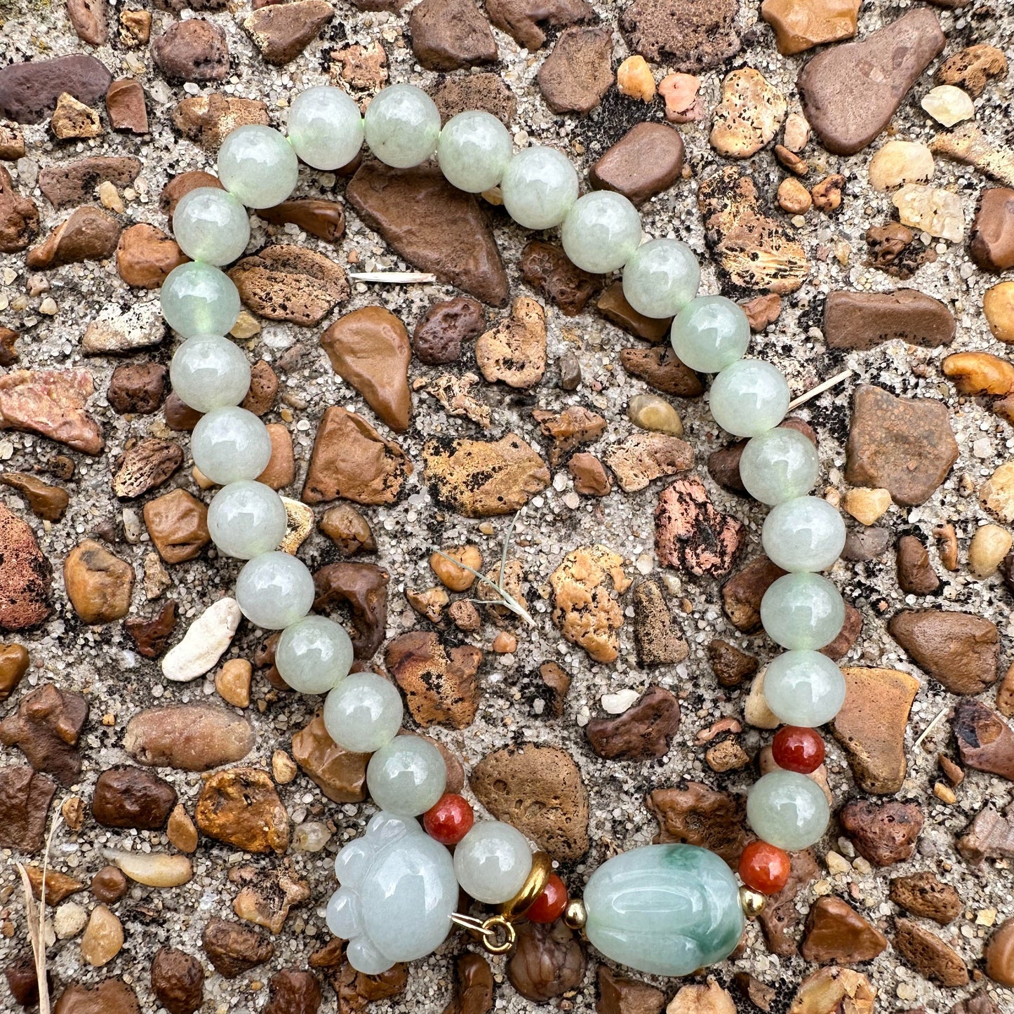 #266 Mason-Kay Certified Light Green Bunny Jadeite Jade Designer's Bead Bracelet