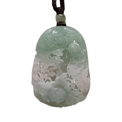 #168 GIA Certified Icy Burma Jadeite Pierced Phoenix Hollow Carving Pendant