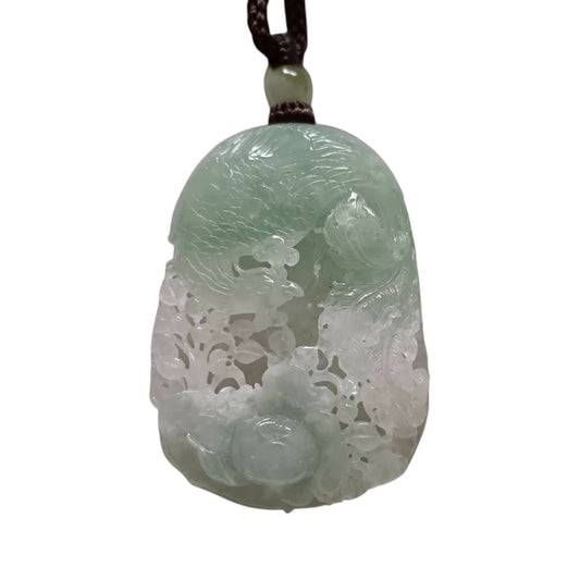 #168 GIA Certified Icy Burma Jadeite Pierced Phoenix Hollow Carving Pendant