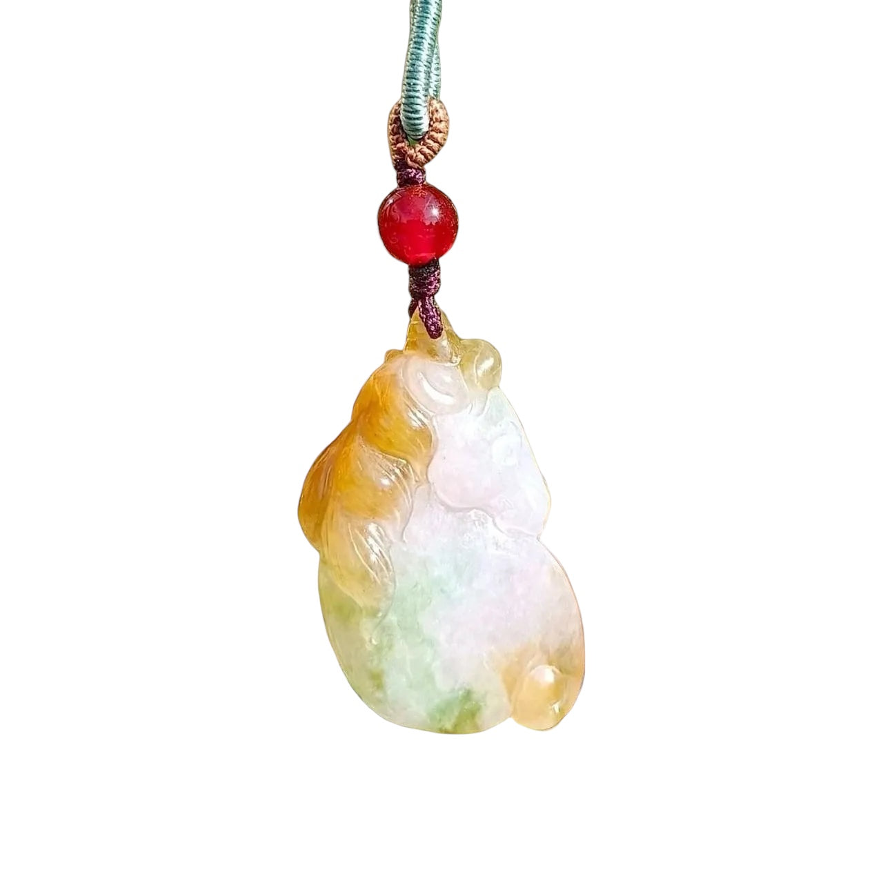 #88 GIA Certified Burmese Jadeite Jade, Tri-Color Unicorn Pendant