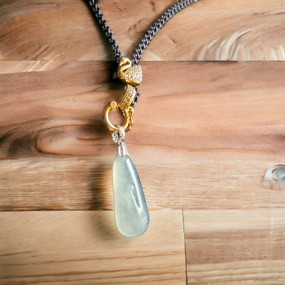 #216 GIA Certified Icy Blue Translucent Burma Jadeite Jade Enlightenment Pendant with 18K White Gold Bail