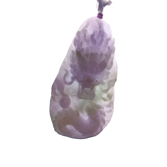 #70 Mason-Kay Certified Natural Lavender Green Burma Jadeite Jade Dragon Pendant