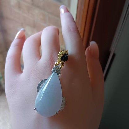 #155 GIA Certified Translucent Light Lavender Slashed Green Burma Jadeite - Water Droplet Pendent with 18K White Gold and Diamonds Setting