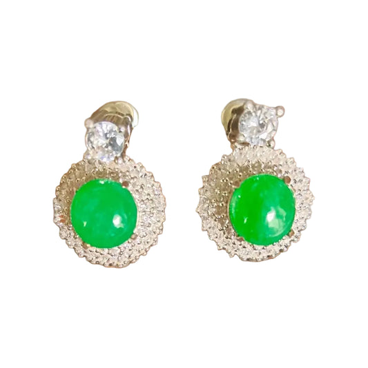 #105 GIA-Certified Icy Translucent Imperial Green Burma Jadeite Jade Cabochons for Customized Earrings or Rings