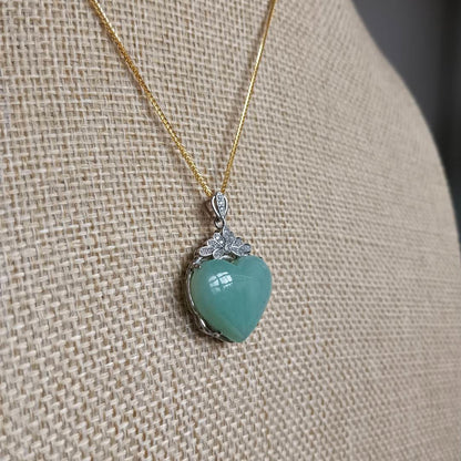 #729, #730, & #732 Exquisite Burma Jadeite Jade Heart-Shaped Pendant Necklace, Sterling Silver