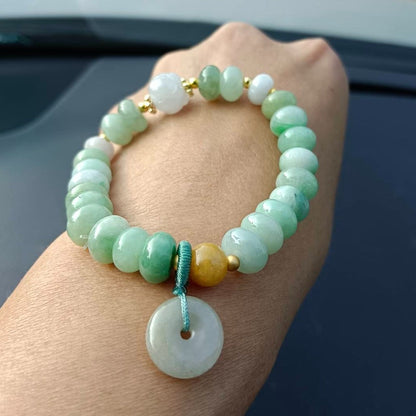 #97 Mason-Kay Certified Greenish Designer Jadeite Jade Bead Bracelet, 7.7~9.2 mm