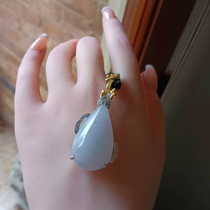 #155 GIA Certified Translucent Light Lavender Slashed Green Burma Jadeite - Water Droplet Pendent with 18K White Gold and Diamonds Setting