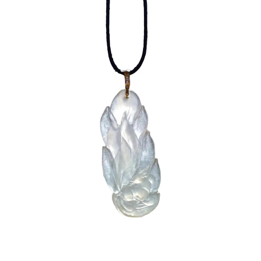 #36 collector's piece - GIA Certified Natural Burma Jadeite, an icy semi-transparent 9-Tailed Fox pendant with an 18K yellow gold bail