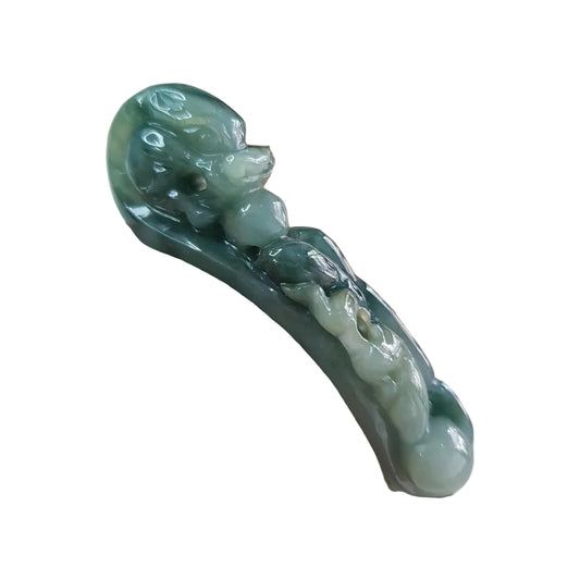 #305 Mason-Kay Certified Burma Jadeite Jade Mandarin-Ducks Dragon Hook (鴛鴦龍勾) Figurine