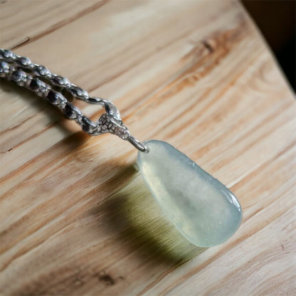 #216 GIA Certified Icy Blue Translucent Burma Jadeite Jade Enlightenment Pendant with 18K White Gold Bail