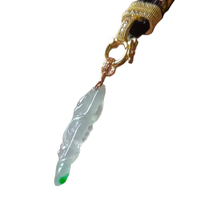 #117 GIA-certified Semi-Transparent Burma Jadeite Jade Dragon Pen Pendant with a splash of imperial green