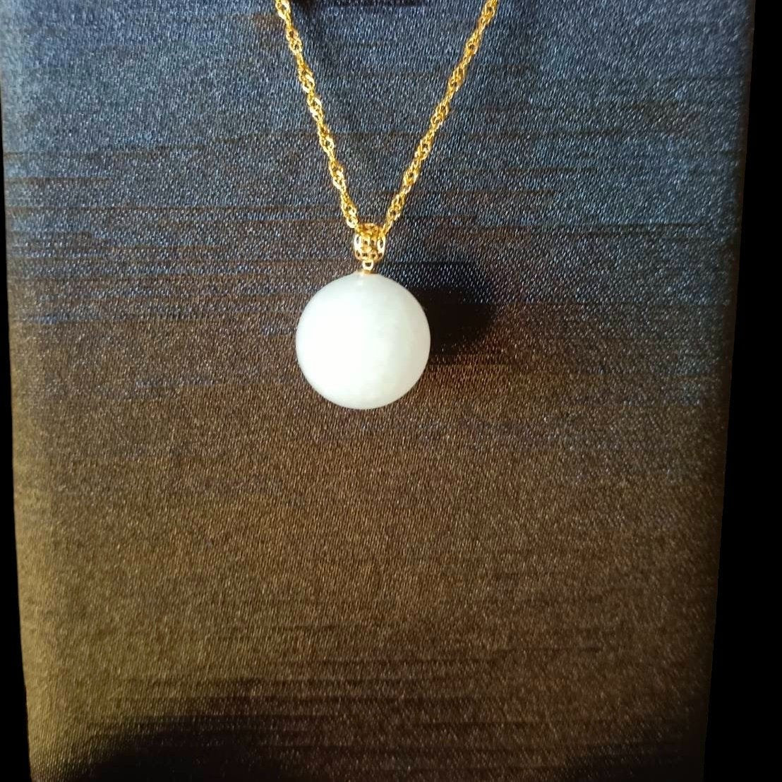 [Little Jade Pavilion] #879 Translucent White Burma Jadeite Bead Pendant, 13 mm