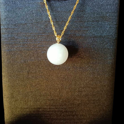 [Little Jade Pavilion] #879 Translucent White Burma Jadeite Bead Pendant, 13 mm