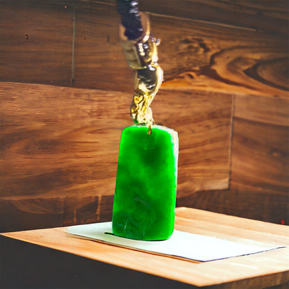 #112 Rare GIA Certified Imperial Green and Spicy Green Natural Old Burma Jadeite Jade Fish Pendant with an 18K Yellow Gold Bail