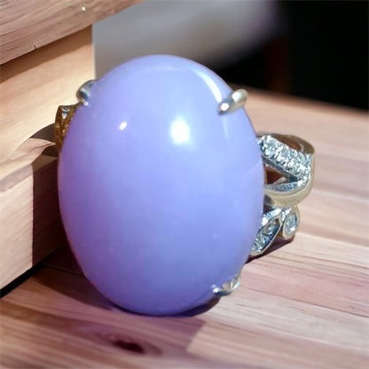 #107 High-End GIA Certified Natural Lavender Burma Jadeite Jade Ring with 18K White Gold and Diamonds Setting