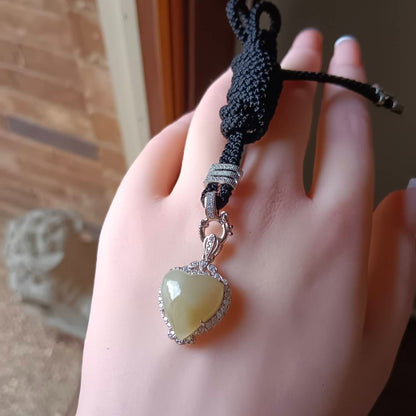 #729, #730, & #732 Exquisite Burma Jadeite Jade Heart-Shaped Pendant Necklace, Sterling Silver