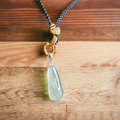 #216 GIA Certified Icy Blue Translucent Burma Jadeite Jade Enlightenment Pendant with 18K White Gold Bail