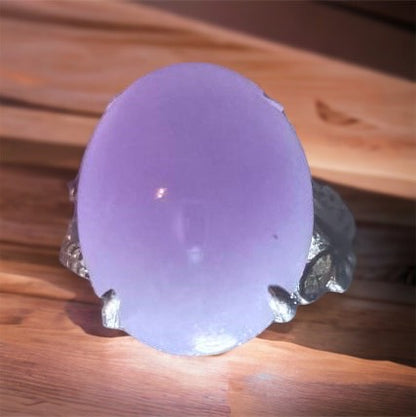 #107 High-End GIA Certified Natural Lavender Burma Jadeite Jade Ring with 18K White Gold and Diamonds Setting