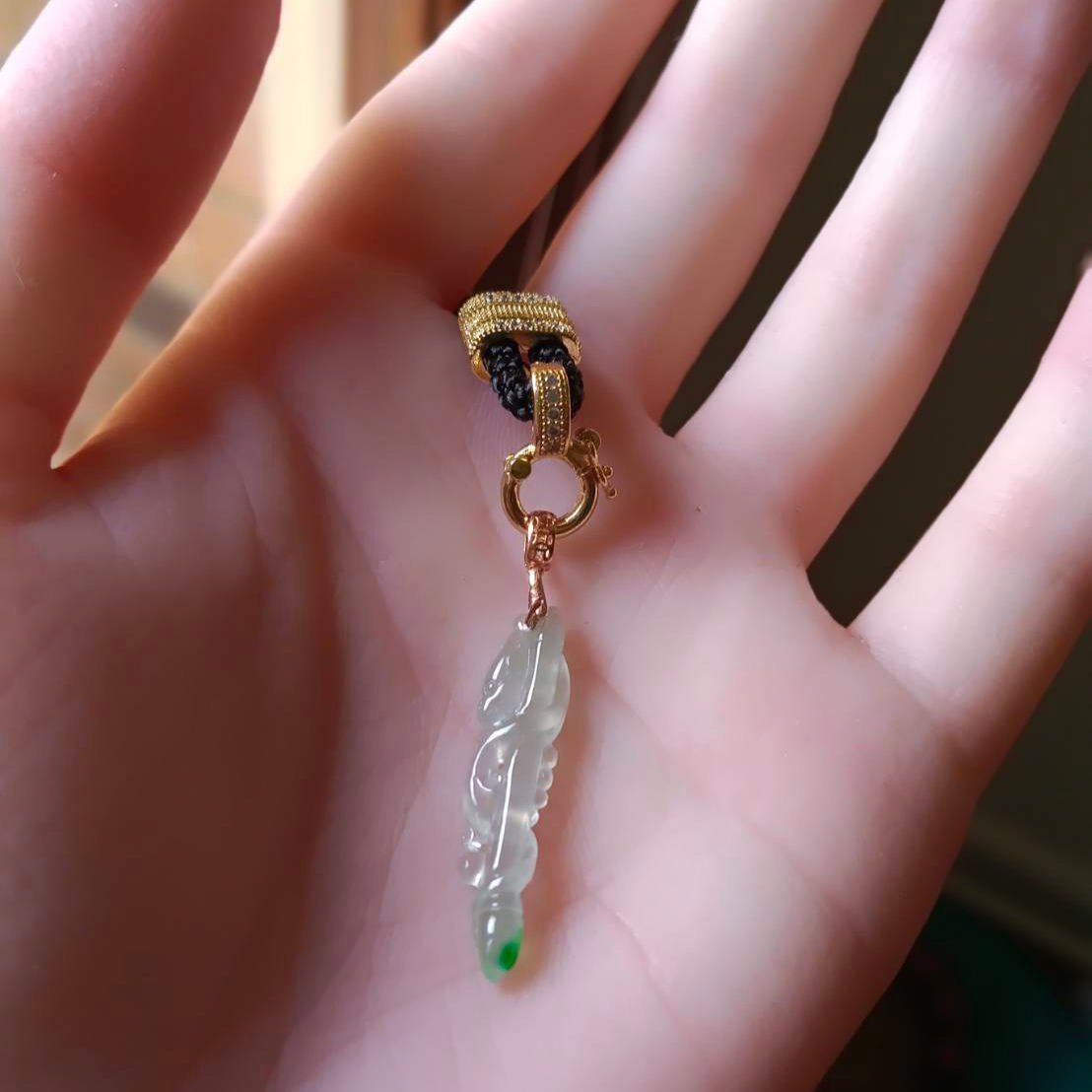 #117 GIA-certified Semi-Transparent Burma Jadeite Jade Dragon Pen Pendant with a splash of imperial green