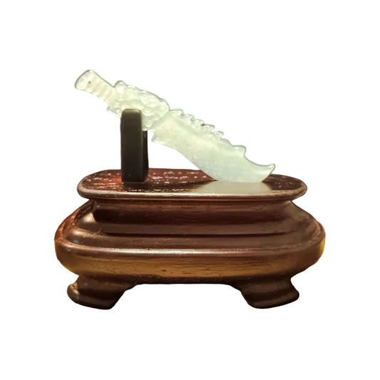 #101 GIA-Certified Natural Translucent Light Green Jadeite, Dragon Sword Figurine