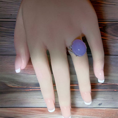 #107 High-End GIA Certified Natural Lavender Burma Jadeite Jade Ring with 18K White Gold and Diamonds Setting