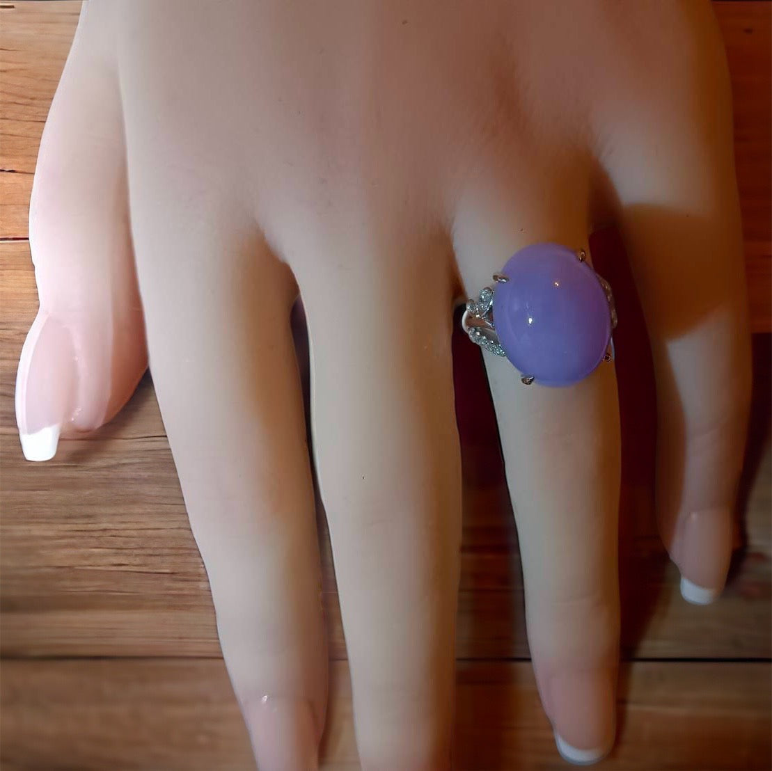 #107 High-End GIA Certified Natural Lavender Burma Jadeite Jade Ring with 18K White Gold and Diamonds Setting