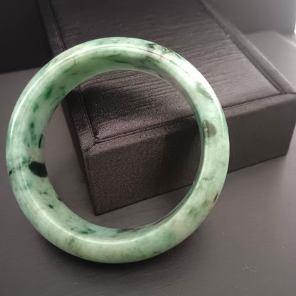 [Little Jade Pavilion] #376 Mason-Kay Certified Green-Patterned Natural Burma Jadeite Jade Bangle Bracelet (Width: 19.5 mm!)