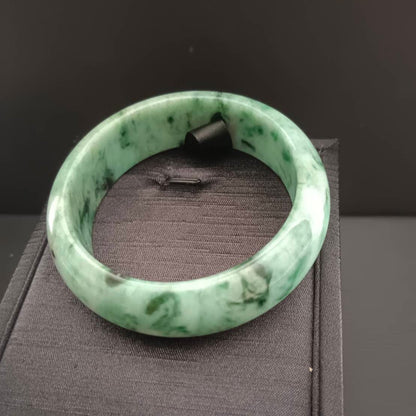 [Little Jade Pavilion] #376 Mason-Kay Certified Green-Patterned Natural Burma Jadeite Jade Bangle Bracelet (Width: 19.5 mm!)