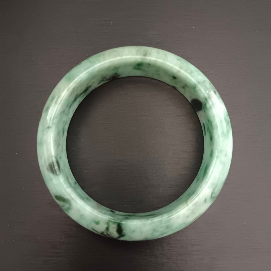 [Little Jade Pavilion] #376 Mason-Kay Certified Green-Patterned Natural Burma Jadeite Jade Bangle Bracelet (Width: 19.5 mm!)