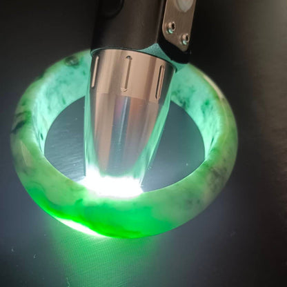 [Little Jade Pavilion] #376 Mason-Kay Certified Green-Patterned Natural Burma Jadeite Jade Bangle Bracelet (Width: 19.5 mm!)