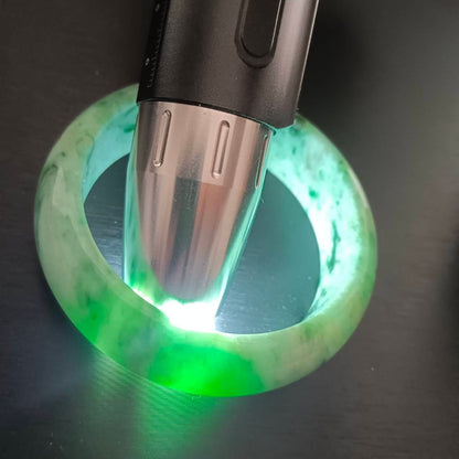 [Little Jade Pavilion] #376 Mason-Kay Certified Green-Patterned Natural Burma Jadeite Jade Bangle Bracelet (Width: 19.5 mm!)