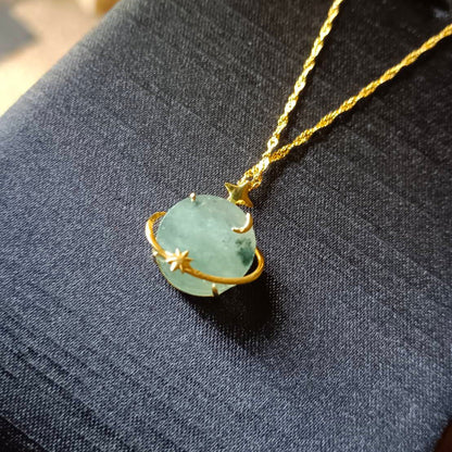 #810 AGL Certified Semi-Transparent Burma Jadeite Moon and Star Peace Pendant (Wu Shi Pai)